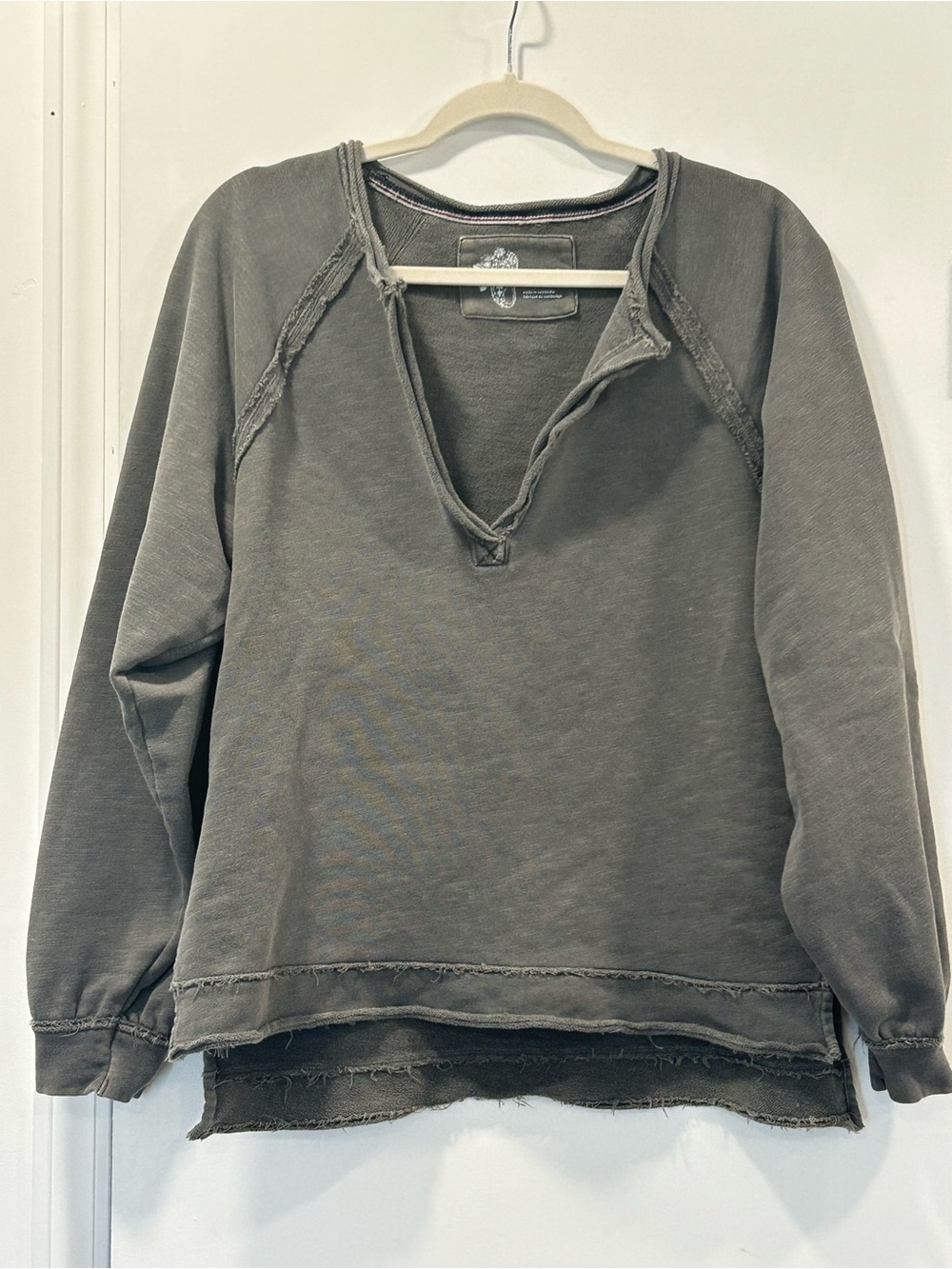 Pilcro Anthropologie Washed Gray Raw-Edge V-Neck Pullover
